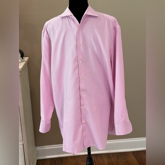 Men’s CHARLES TYRWHITT Non Iron Pink check extra slim fit button down- 17.5/36in - Picture 2 of 8